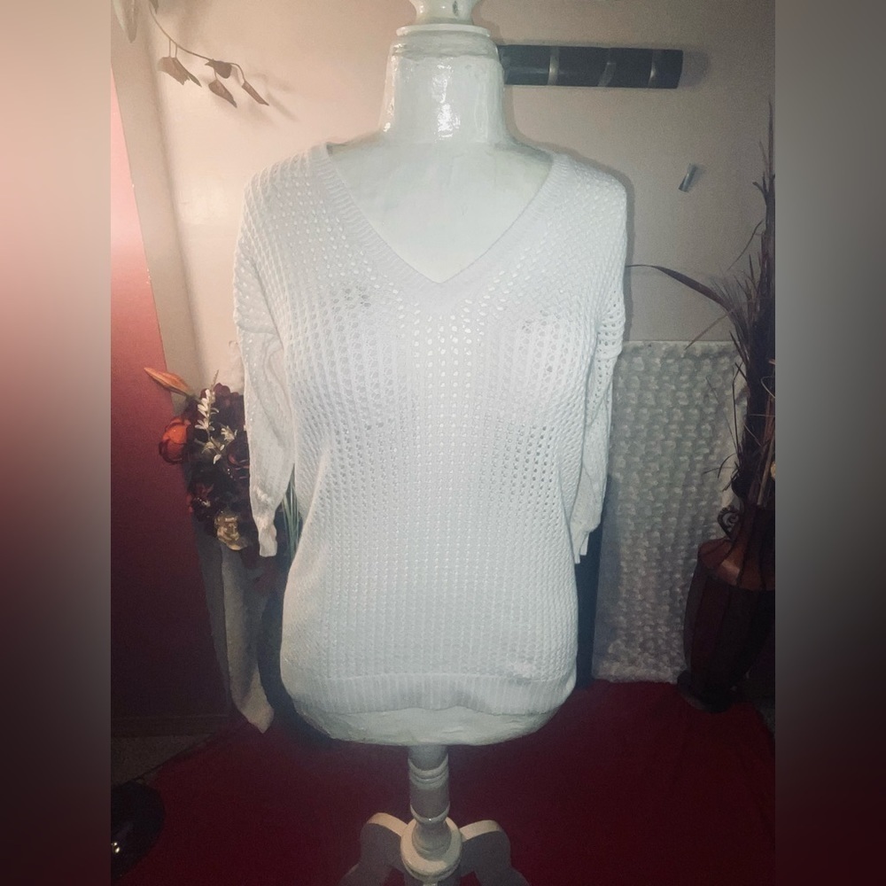 NWOT JEANNE PIERRE SUMMER KNITTED/CROCHETED BREATHABLE SIZE MEDIUM SWEATER